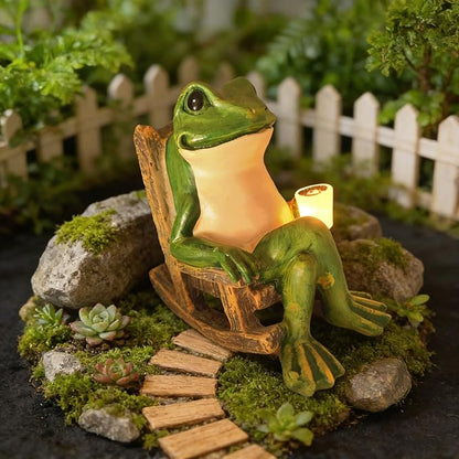 Tirifer Solar Light Frog Garden Statue Creative Frog Figures Fairy Garden Accessories Weatherproof Outdoor Decor for Patio Yard Lawn Ornament, Valentines Day Housewarming Gift