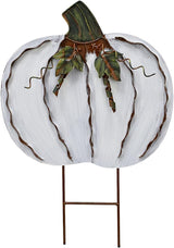 Morning View Pumpkin Garden Stakes Metal Yard Sign Fall Decor Outdoor Autumn Yard Stake Art White Pumpkin Lawn Ornaments for Patio Porch Thanksgiving Halloween Harvest 17.5 Inches Tall (White)