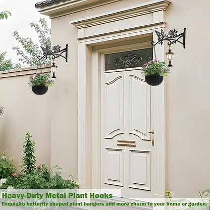 4 Pcs Plant Hangers Outdoor,9 inch Metal Hanging Plant Bracket with Butterfly Pattern,Heavy Duty Plant Hooks for Hanging Plants,Bird Feeder,Lantern