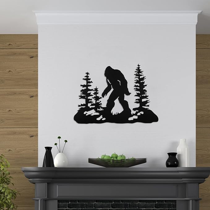 Demissle Big Foot Sasquatch Gift Bigfoot Wall Art Decor for Men Women 16 x 11 Inch Funny Birthday Sasquatch Gift Metal Yard Sign for Dad Husband Garage Garden Forest Outdoor Indoor(Black)