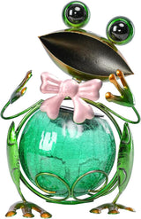 MUMTOP Frog Garden Decor, Frog Solar Lights Outdoor Decorative Waterproof with Crackle Glass Globe and Bowknot Yard Ornaments for Tabletop Garden Lawn Outside Porch Home Decorations