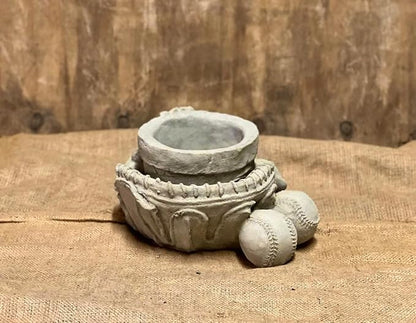 Concrete Baseball Glove Planter Statue Detailed Baseball Glove and Balls Figure Creative Flowers Planter Figurine