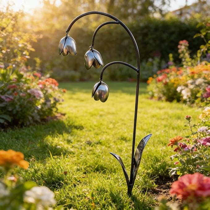 RAPTURA Metal Lily of the Valley, Gardens Metal Lily Flowers, Metal Flower Garden Stakes, Metal Flowers Outdoor Decor for Patio, Lawn, Yard Statue Decoration (3PCS)