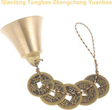 2 PCS Hanging Bells for Door, Feng Shui Coins, Chinese Feng Shui Bell Wind Chime, Brass Hanging Decor with Coins for Wealth Protection Good Luck, Indoor Outdoor Car Decor