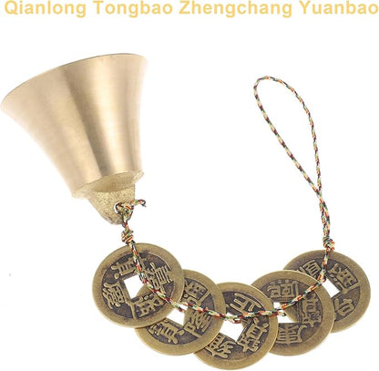 2 PCS Hanging Bells for Door, Feng Shui Coins, Chinese Feng Shui Bell Wind Chime, Brass Hanging Decor with Coins for Wealth Protection Good Luck, Indoor Outdoor Car Decor