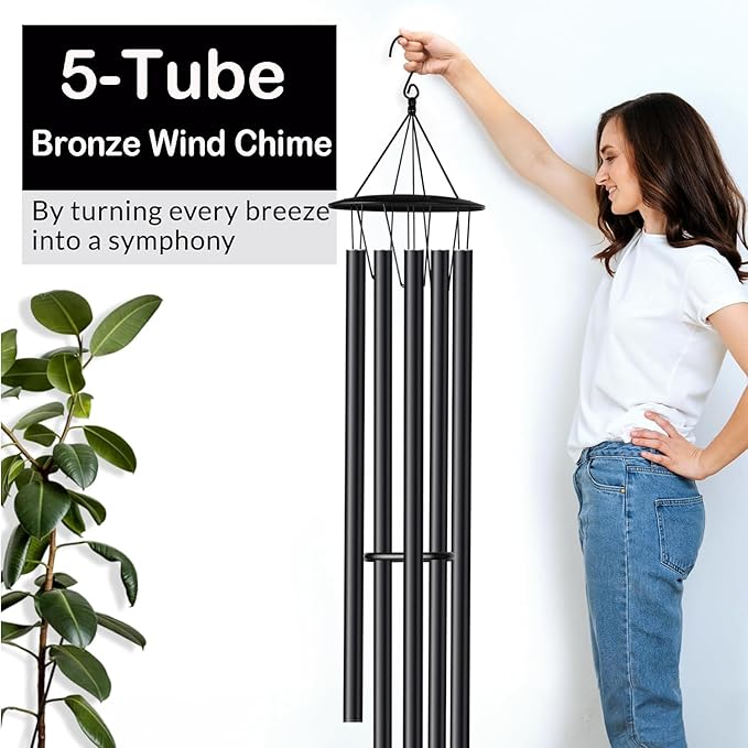 68” Large Wind Chimes for Home Garden Decor, Deep Tone Wind Chimes for Mom Grandma, Memorial Sympathy Gifts for Loss of Loved One, Black