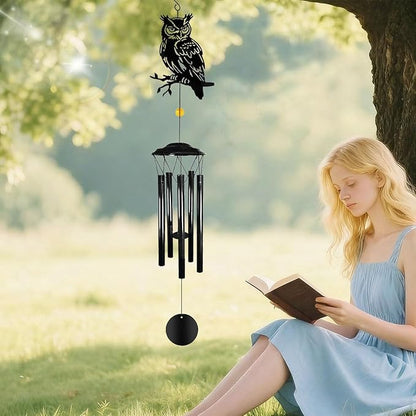 Owl Wind Chimes for Outside - Owls Windchimes Outdoors Metal Sympathy Owl Gifts for Women Mom Grandma Friend, Owls Wind Chime Outdoor Garden Patio Porch Balcony Decor (Black)