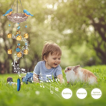 Taman Blue Bird Wind Chime - 27.5" Wind Bell Valentine's Day Gift for Outside Indoor Resin Decorative Metal Bronze Mobile Wind Chime Memorial Sympathy Gift for Home, Outdoor, Yard, Patio,Garden Decor