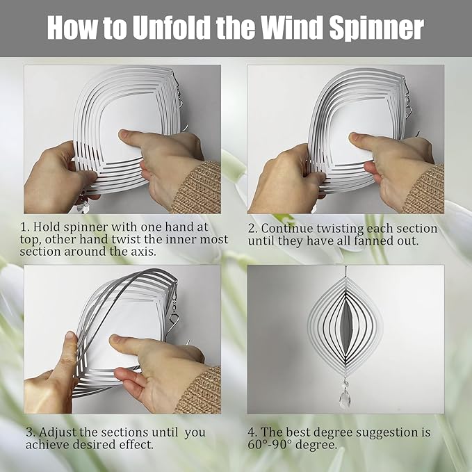 4Pack 10inch Sublimation Wind Spinner Blanks 3D Aluminum Metal Wind Sculpture Kinetic Spinners for Yard and Garden Indoor Art Ornaments Hanging Decoration (Pointy Oval)