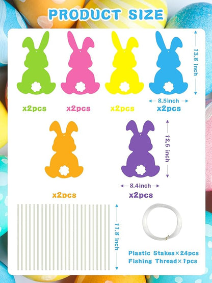 12Pcs Easter Yard Signs Outdoor Decorations Pastel Easter Bunny shaped Yard Signs with Stakes Cute Colorful Bunny Yard Decorations for Garden Lawn Home Party Supplies (12 Pcs Bunnies)
