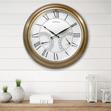 24 Inch in/Outdoor Wall Clock with Temperature and Humidity Combo, Large Outdoor Clock for Patio Large Waterproof with Thermometer,Antique Hamilton Gold Metal
