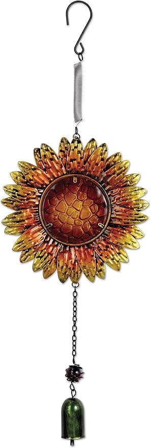 Sunset Vista Designs Metal and Glass Sunflower Bouncy Hanging Decoration, Harvest Orange, 26.5 x 7.5