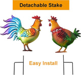 Colorful Rooster & Hen Garden Iron Stakes, Rustic Metal Garden Decor, Farm Animal Yard Art, Long-Lasting Outdoor Ornaments