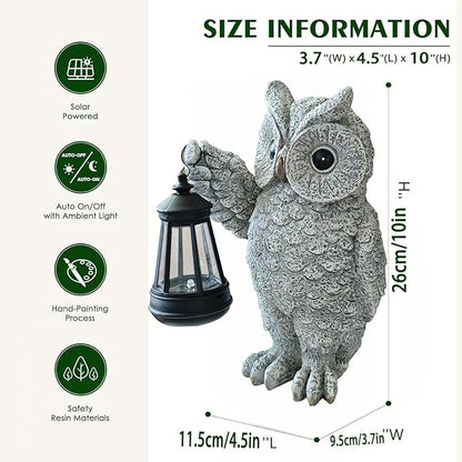 GUANFU Garden Statues, owl Outdoor Figurines Decorated with Solar Lights, Unique Christmas Birthday Gifts for Moms, Grandmas, Women, Wives, Sisters (Grey Owl1)