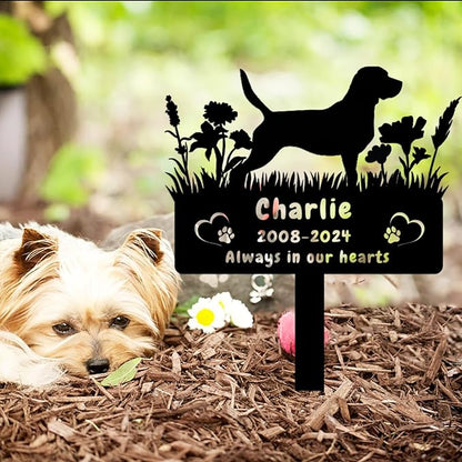 Custom Beagle Dog Memorial Grave Marker,Personalized Pet Dog Memorial Garden Stake,Flora Dog Memorial Plaque Burial Stake Engraved Sign,Dog Sympathy Grave Stake,Dog Statue Headstone