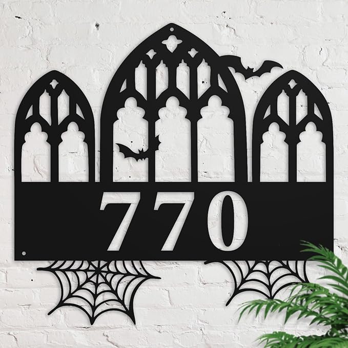Personalized Gothic House Number metal Signs,Custom Address Number Metal Wall Art Decor,Black Plaques Outdoor wall Decorative Signage,Shed(8-30 Inches) (Castle A)