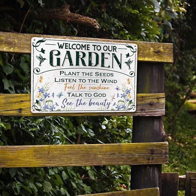 Welcome To Our Garden Metal Sign 12"x8" Outside Garden Welcome Sign Gardening Gifts and Decorations for Women Gardeners Plant Lovers
