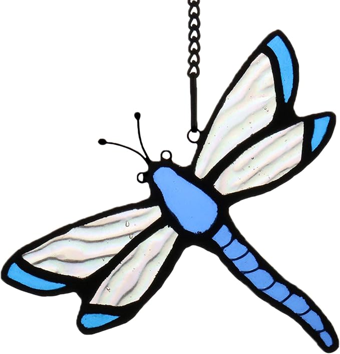 Dragonfly Stained Glass Window Hanging Suncatcher,Window Decoration Tiffany Glass Home Decor, Gift for Grandma,Mom 4.5×4 INCH