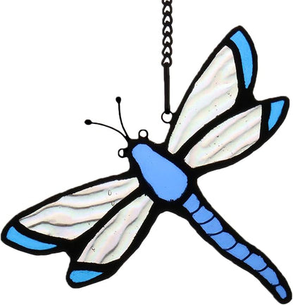 Dragonfly Stained Glass Window Hanging Suncatcher,Window Decoration Tiffany Glass Home Decor, Gift for Grandma,Mom 4.5×4 INCH