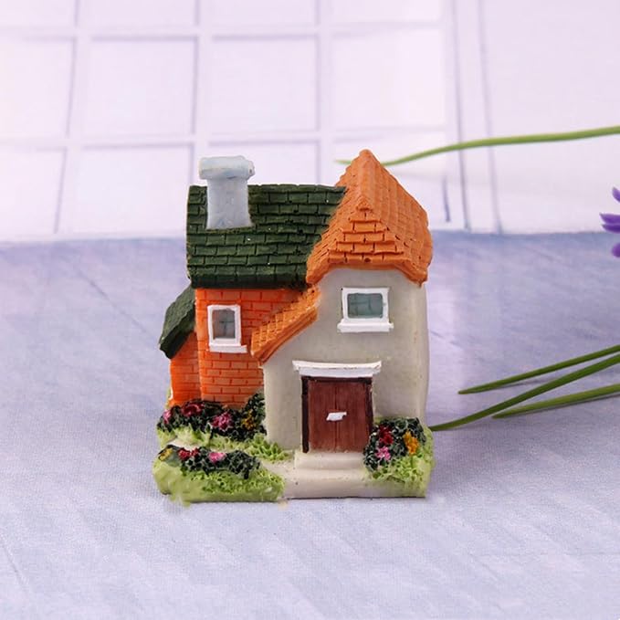 Resin Miniature House 4PCS Miniature House Fairy Gardening Micro Landscape Village Stone House Bonsai Terrarium Crafts Ornaments Accessories Home Decoration (B)