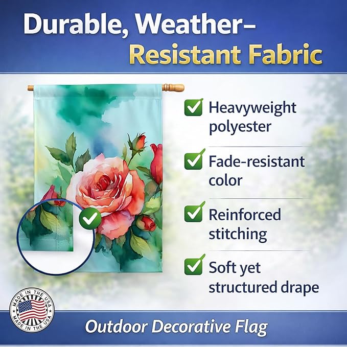 Caroline's Treasures Oklahoma Roses in Watercolor House Flag Large Porch Sleeve Pole Decorative Outside Yard Banner Artwork Wall Hanging, Polyester, House Size, Multicolor