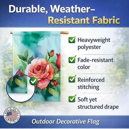 Caroline's Treasures Oklahoma Roses in Watercolor House Flag Large Porch Sleeve Pole Decorative Outside Yard Banner Artwork Wall Hanging, Polyester, House Size, Multicolor