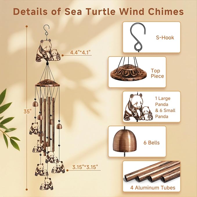 Panda Wind Chimes for Outside, Cute Panda Gifts for Women/Men/Mother/Father, Metal Windchimes for Birthday/Christmas/Thanksgiving, Panda Decor for Patio, Garden,Yard, Home