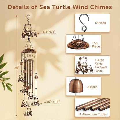 Panda Wind Chimes for Outside, Cute Panda Gifts for Women/Men/Mother/Father, Metal Windchimes for Birthday/Christmas/Thanksgiving, Panda Decor for Patio, Garden,Yard, Home