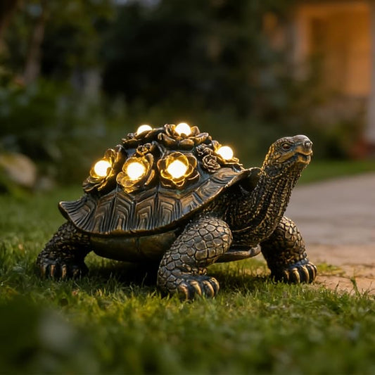 Outdoor Solar Turtle Decor, Resin Succulent Turtle Statue with Waterproof LED Lights, Garden Gift for Plant Lovers for Patio, Balcony, Yard Ornament