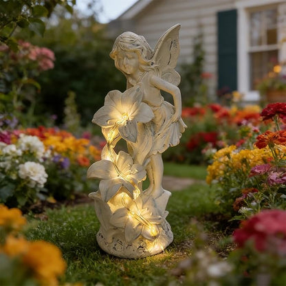 Angel Figurines, Outdoor Angel Statues for Garden, Solar Statues Outdoor Decorations for Patio Patio Lawn Yard Balcony, Garden Mom Gift (White)