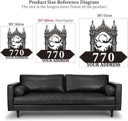 Personalized Gothic House Number metal Signs,Custom Address Number Metal Wall Art Decor,Black Plaques Outdoor wall Decorative Signage,Shed(8-30 Inches) (Castle B)
