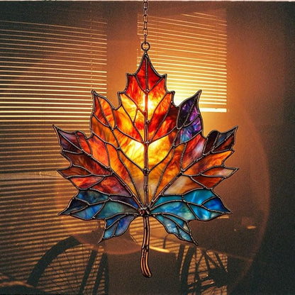 Maple Leaf in Autumn Acrylic Suncatcher Stained Glass Effect Window Car Hanging Christmas Ornament Indoor Outdoor Decor Garden Sun Catcher Panel for Maple Leaf Lover for Women Mom Grandma
