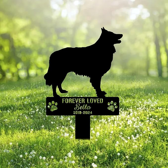Custom Belgian Sheepdog Metal Memorial Garden Stake Personalized Pet Grave Marker Name Sign Remembrance Stake Decor Sympathy Dog Loss,Outdoor Statues for Yard Garden Lawn Patio Pathway Grave Gift.