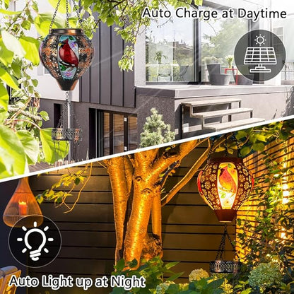 Starsoul Solar Wind Chimes for Outside, Cardinal Hot Air Balloon with Flickering Flame Solar Wind Chime, Glass Windchimes Outdoors Garden Decor, Gift for Mother's Day Mom Grandma