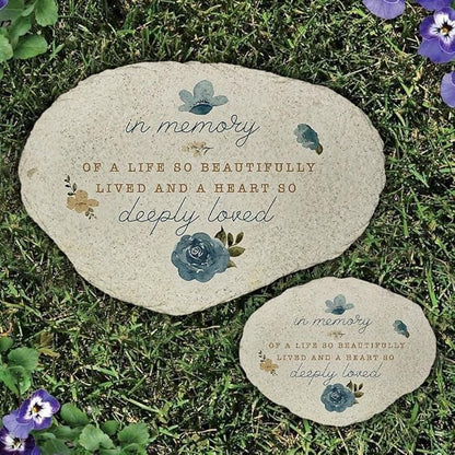 in Memory Garden Stone, Beautiful Life Memorial Plaque, Outdoor Remembrance Stone with Floral Design, Sympathy Gift for Loss