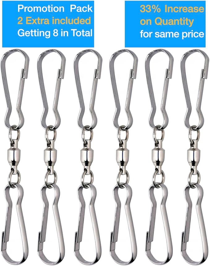 HS’s Creation 6 Pack Dual Clips Swivel for Indoor Outdoor Organization Spinning Hanger Clothline Rack Wind Chimes Spinner Prism Windsocks Hanging Plant