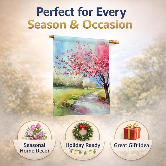 Caroline's Treasures Michigan Apple Blossoms in Watercolor House Flag Large Porch Sleeve Pole Decorative Outside Yard Banner Artwork Wall Hanging, Polyester, House Size, Multicolor