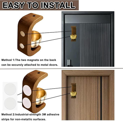 2Pack Magnetic Door Chime, Wooden Wind Chime Bells for Door Opening, Wireless Adhesive Entry Alert with Soft Chime for Home, Office, Pet Doors