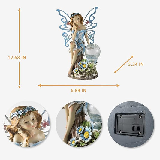 Suyorpe Garden Fairy Decor,Solar Outdoor Statues, Fairy Garden Accessories, Fairy Figurine for Outside Gifts,Resin Ornaments for Patio Yard Lawn,Size6.89 x 5.24x 12.68 inches