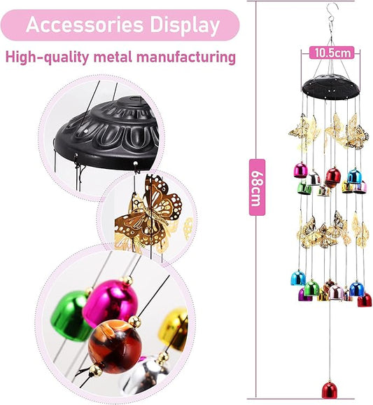 BWINKA Creative Design Wind Chimes, 27''H Colorful Butterfly Wind Chimes, Butterfly Gift for Family, Home, Garden, Patio, Backyard Decoration…