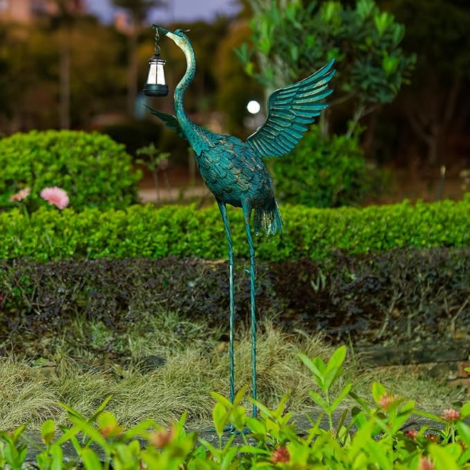 DREAMSOUL Heron Garden Statues 40.5 Inch Tall Crane Bird Statue, Standing Solar Outdoor Statues for Patio Pool Lawn Decoration