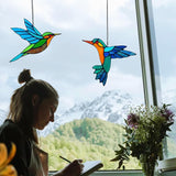 2 Packs Stained Glass Hummingbird Suncatcher Window Hanging Ornament, Stained Glass Birds Suncatcher for Window Decor, Hummingbird Gifts for Women, Mom, Birds Lovers