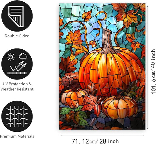 Pumpkin Fall Garden Flag Autumn flags 28x40 Double Sided Large Stained Glass Thanksgiving House Flag Harvest Yard Flag for Outside Porch Lawn Decor