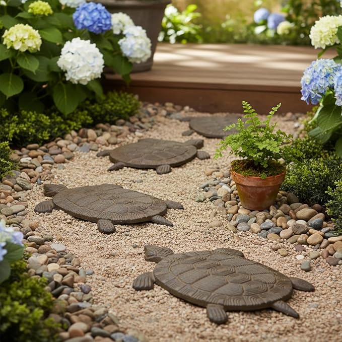 Comfy Hour 13" Heavy Duty Cast Iron Sea Turtle Stepping Stone, Decorative Metal Garden Paver for Outdoor Walkway & Yard, Weatherproof Coastal Yard Art Decor, Antique Brown (Light Brown)