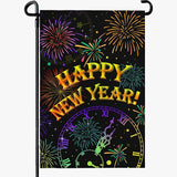 Happy New Year Garden Flags Firework Sparkle Night Sky Yard Flag 12x18 Inch Double Sided New Year Decorations for Outside lawn Celebrate Party Flag