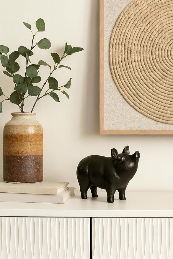 NACH Cast Iron Pig Statue, Standing Black Door Stopper, Rustic Paperweight