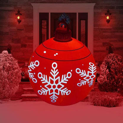 24 inch Inflatable Christmas Balls Ornaments, Christmas Decoration LED Lights with PVC, Giant Xmas Party Supplies, Garden Glow Up Balls with Remotes, Hanging Disco Balls with Snowflake 2PK
