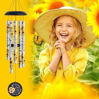 Sunflower Wind Chimes for Outside,Sunshine Gift for Mom,Get Well Soon,Birthday for Women Friends Sister & Coworkers,Thank you,Retirement,Sympathy Gifts Basket,Memorial Wind Chime for loss of Loved One