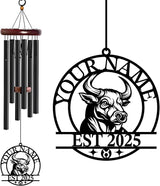 Personalized Customize Name 12 Zodiac Signs Wind Chime, Metal Iron 37 Inch Outdoor Memorial Gift for Garden Yard Patio Home Decor, Black (Taurus)