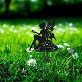 WADORN Flower Fairy Metal Garden Yard Decor, Fairy Theme Outdoor Silhouette Stake Ornaments Mushroom Fairy Sculpture Statues Garden Arts Decor for Backyard Lawn Patio Outdoor Spring Decor